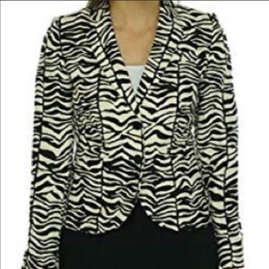 NWOT Calvin Klein Zebra Print Blazer Jacket Linen Blend Black Cream Sz 4P